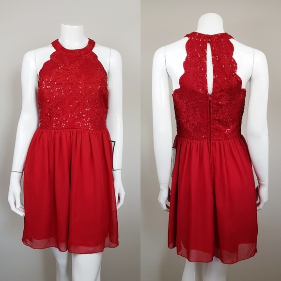 Speechless Juniors' Lace Halter A-Line Dress - Picture 3 of 8